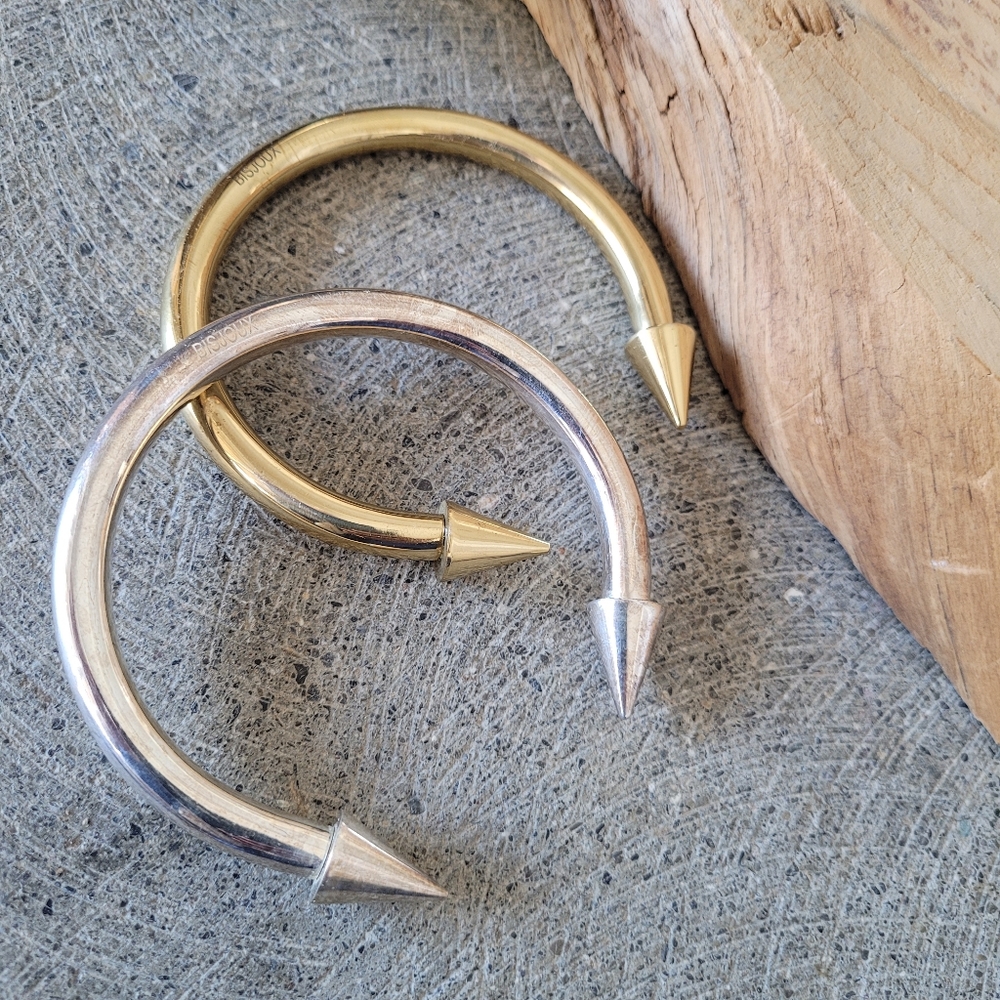 Men's brass silver plated heavy spike cuff bangle
